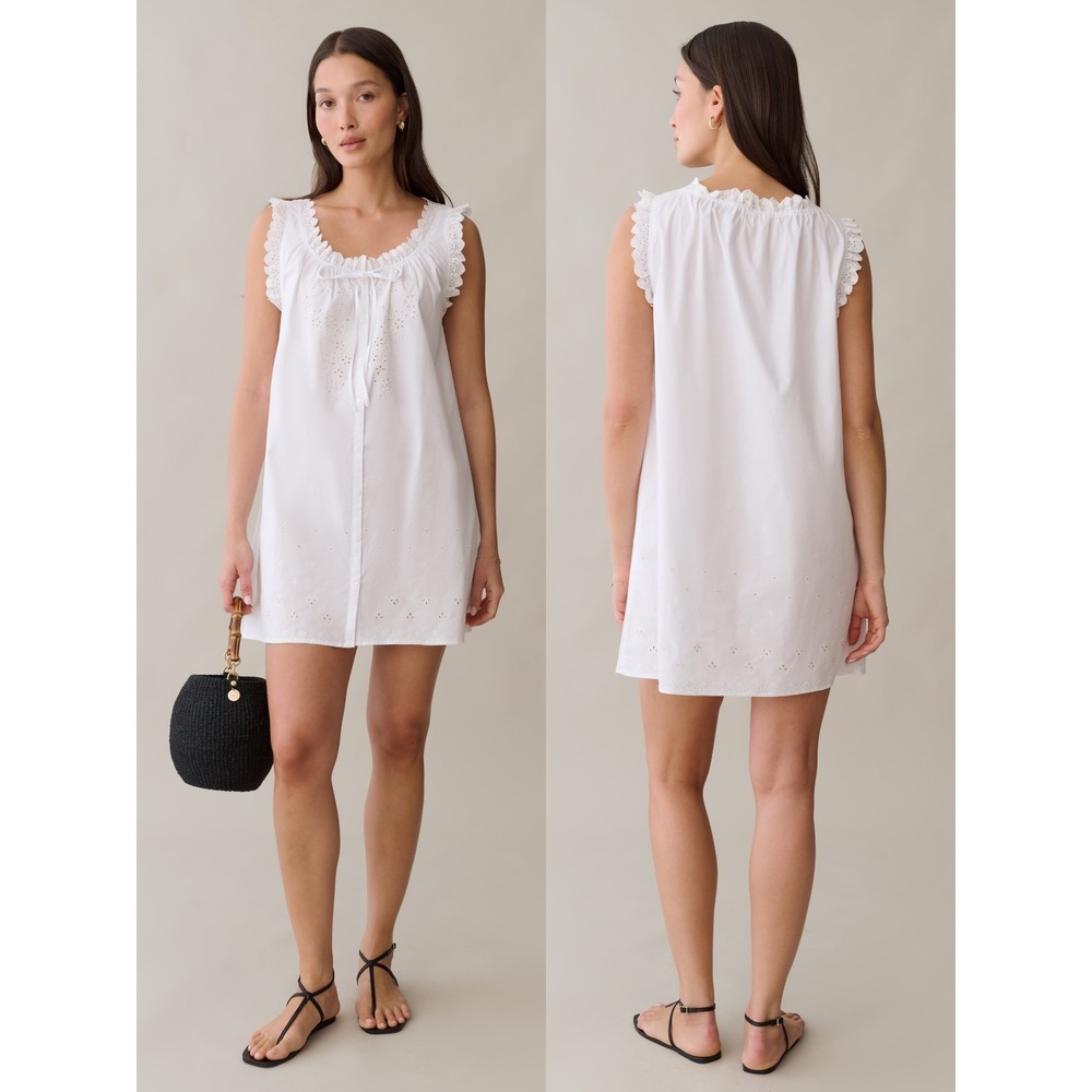 NWT sorella Caroline Eyelet Embroidery Cotton Mini Dress in White - Size Medium